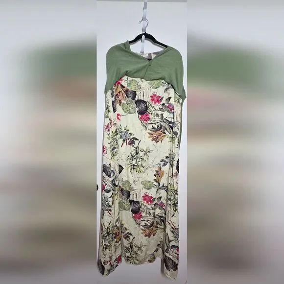 Unbranded Wmns XXL Floral Dress Green Overlay Short Sleeve Lagenlook Church EUC - Picture 10 of 10